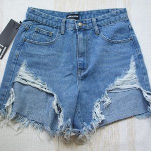 Distressed denim shorts
